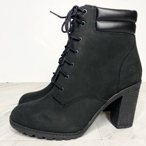 Timberland Tillston Black Nubuck Lace Up Heeled Bootie 8 1/2